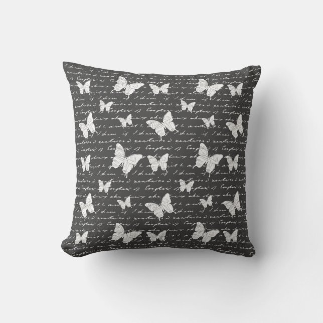 Black & White Butterfly Dreams Cushion (Front)
