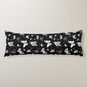 Black White Butterfly Illustration Pattern Design Body Cushion