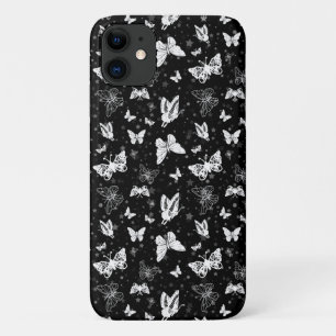 Black White Butterfly Illustration Pattern Design iPhone 11 Case