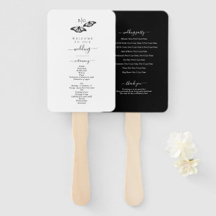Black White Butterfly Monogram Wedding Program Hand Fan
