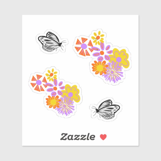 Black white butterfly orange yellow flowers (Sheet)