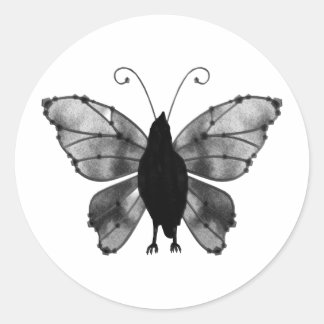 Black & White Butterfly Raven Classic Round Sticker
