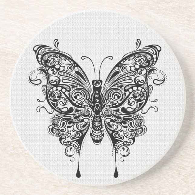 Black & White Butterfly-Tattoo Art Coaster (Front)