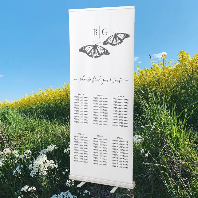 Black White Butterfly Wedding Seating Chart Retractable Banner (Black White Butterfly Wedding Seating Chart Retractable Banner)