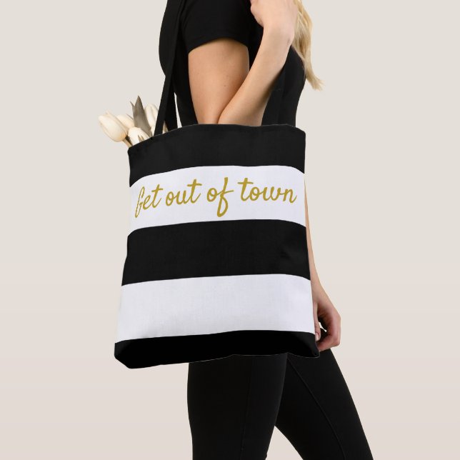 Black White Cabana Stripe Tote Bag (Close Up)