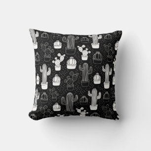 Black & White Cactus Doodle Pattern Cushion