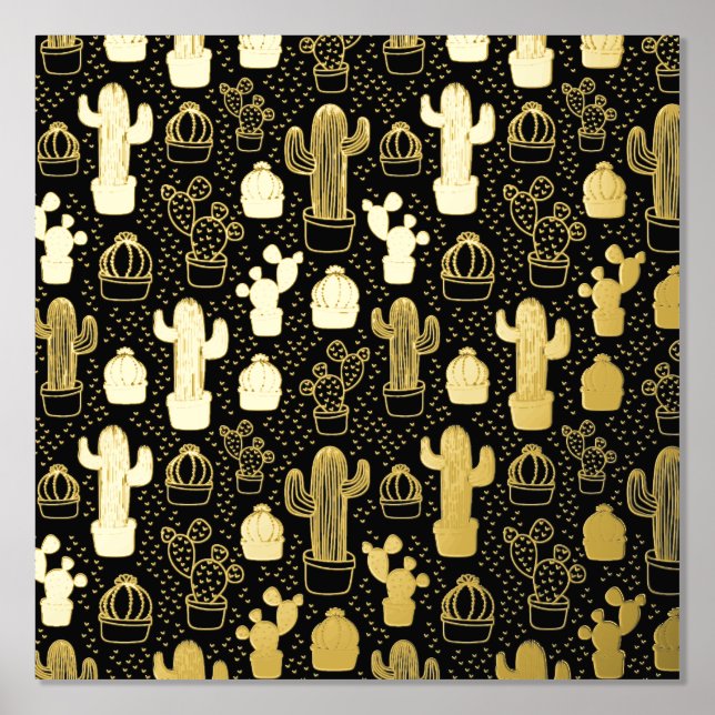 Black & White Cactus Doodle Pattern Foil Prints (Front)