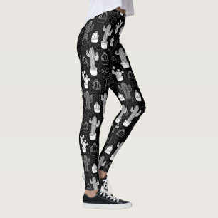 Black & White Cactus Doodle Pattern Leggings