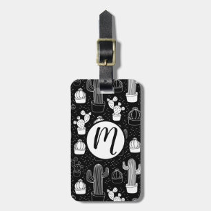 Black & White Cactus Doodle Pattern Luggage Tag
