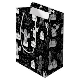 Black & White Cactus Doodle Pattern Medium Gift Bag