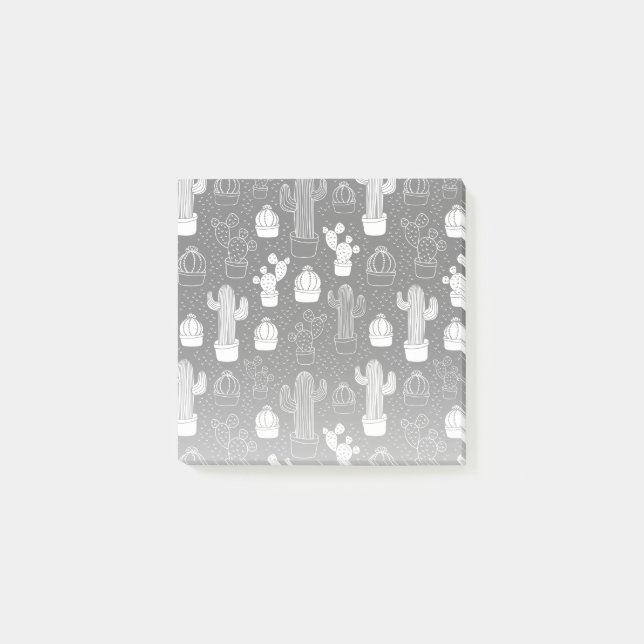 Black & White Cactus Doodle Pattern Post-it Notes (Front)