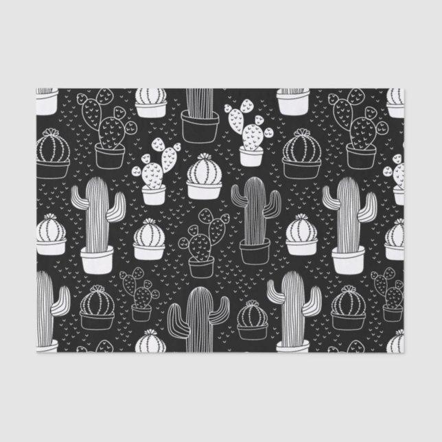 Black & White Cactus Doodle Pattern Tissue Paper (Front)