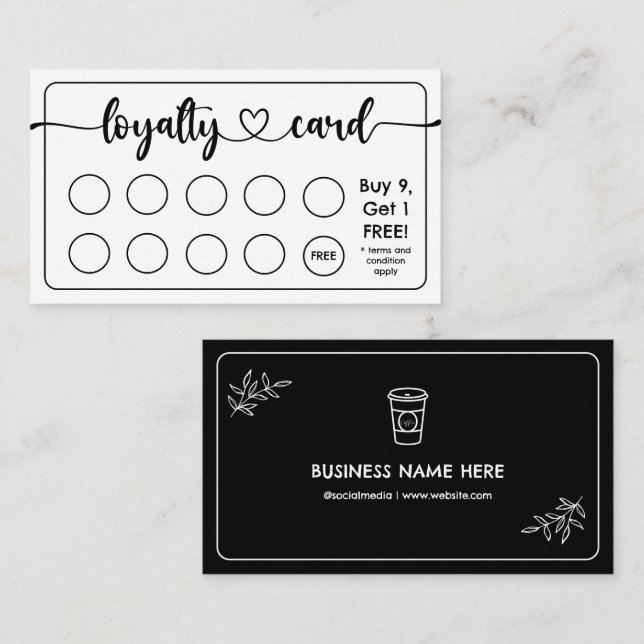 Black & White Café Coffee Shop Add Your Logo Loyalty Card (Front/Back)