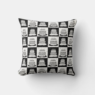 Black White Cake Checkered Block Print Cushion