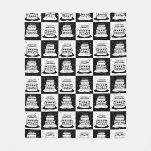 Black White Cake Chequered Block Print Fleece Blanket
