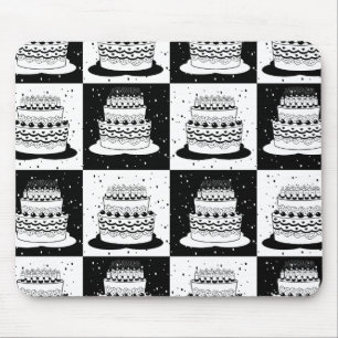 Black White Cake Chequered Block Print Mouse Mat