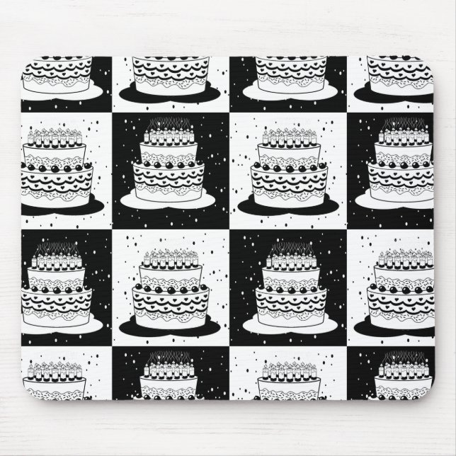 Black White Cake Chequered Block Print Mouse Mat (Front)