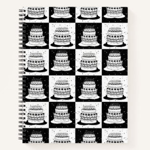 Black White Cake Chequered Block Print Notebook