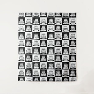 Black White Cake Chequered Block Print Tapestry