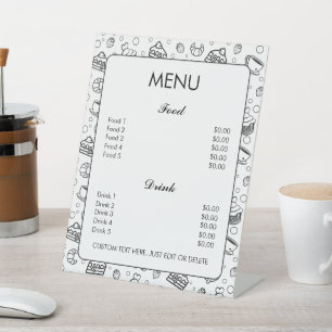 Black White Cake Pastries Bakery Custom Text Menu Pedestal Sign