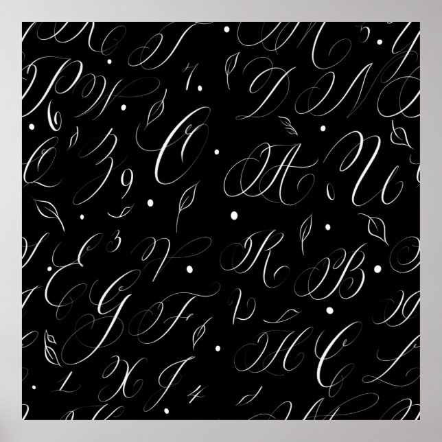 Black & White Calligraphy Alphabet Poster (Front)