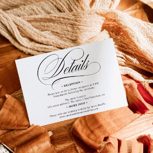 Black white calligraphy chic details wedding enclosure card