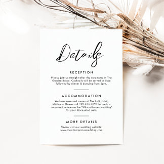 Black & White Calligraphy Classic Wedding Details Enclosure Card
