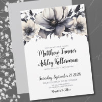 Black White Calligraphy Elegant Floral Wedding