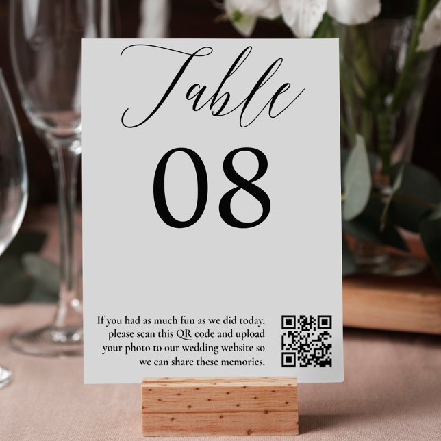 Black white calligraphy elegant wedding QR code Table Number (Black white calligraphy elegant wedding QR code Table Number)