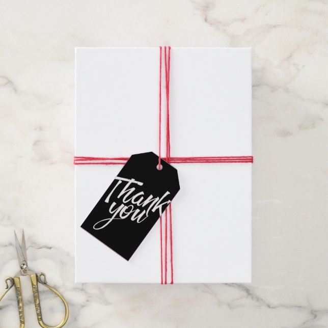 Black White Calligraphy Font Thank You Gift Tag (With Twine)