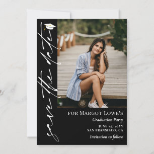 Black White Calligraphy Graduation Save The Date