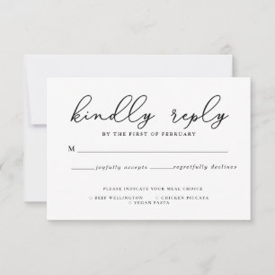 Black & White Calligraphy Meal Choice RSVP Card