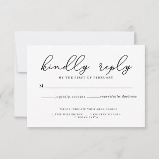 Black & White Calligraphy Meal Choice RSVP Card