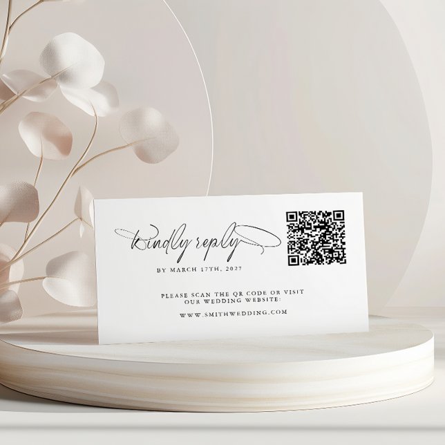 Black & White Calligraphy Modern QR Code Enclosure Card (Creator Uploaded)