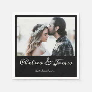 Black & White Calligraphy Photo Cocktail Party  Napkin