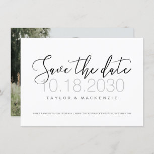 Black & White Calligraphy Photo Save the Date Card