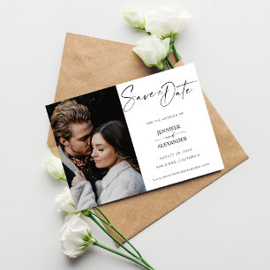 Black & White Calligraphy Photo Save the Date Invi Invitation