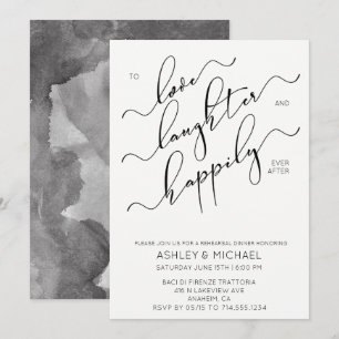 Black White Calligraphy Rehearsal Dinner Invite