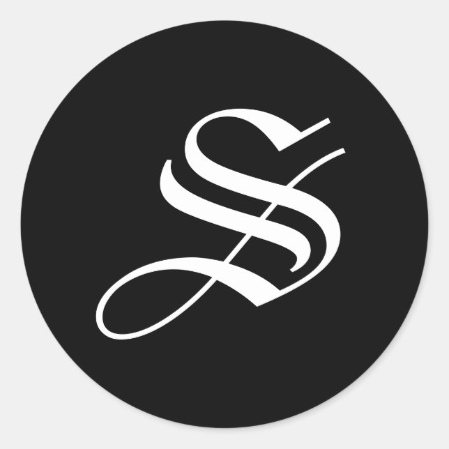 Black White Calligraphy S Monogram Stickers (Front)