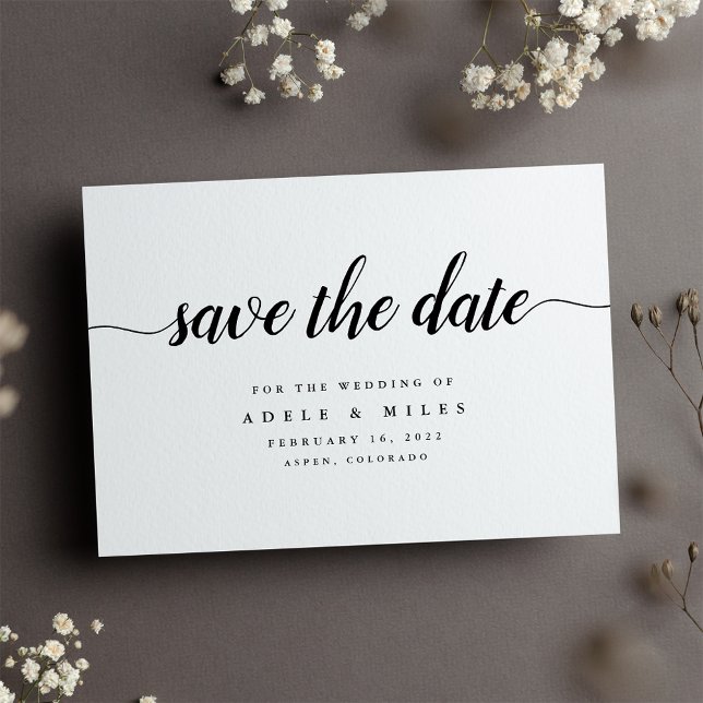 Black & White Calligraphy Save the Date Card (Creator Uploaded)