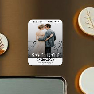 Black & White Calligraphy Save the Date Photo Magnet