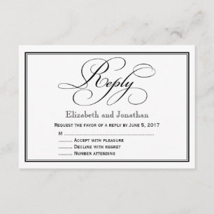 Black & White Calligraphy Script Wedding Reply Invitation