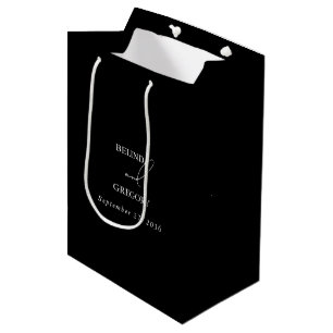 Black & White Calligraphy Signature Script Wedding Medium Gift Bag