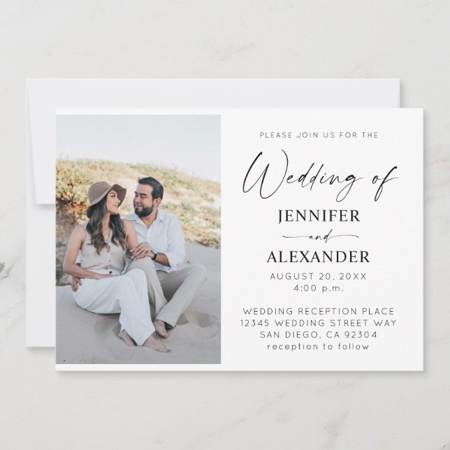 Black & White Calligraphy Simple Wedding 3 Invitation (Front)