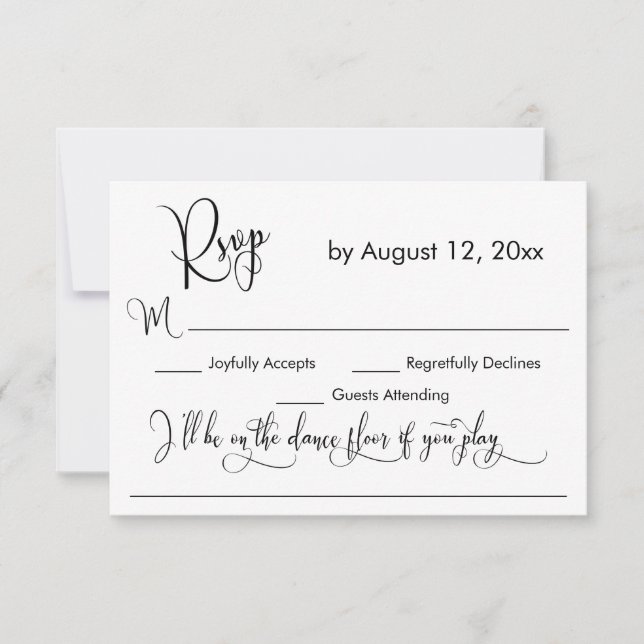 Black & White Calligraphy Song Request RSVP Card (Front)
