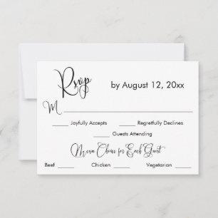 Black & White Calligraphy Three Menu Choice RSVP