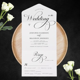 Black & White Calligraphy Traditional Wedding All In One Invitation