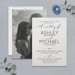 Black & White Calligraphy Typography Photo Wedding Invitation