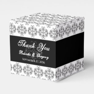 Black & White Calligraphy Vintage Damask Wedding Favour Box