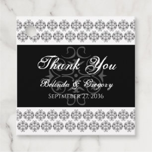 Black & White Calligraphy Vintage Damask Wedding Favour Tags